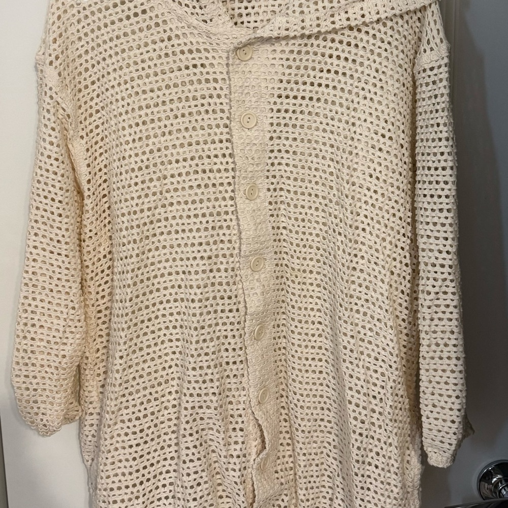 Crochet Button-Front Swim Coverup in Cream